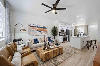 a living room with a couch and a coffee table